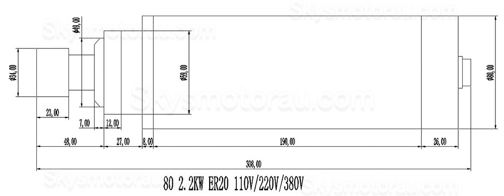 2.2KW VFD Spindle Kit 80-2.2KW-ER20 + H100-2.2 Indc. Air Cooled Spindle Motor + Variable Frequency Drive + 13Pcs ER20 Collet